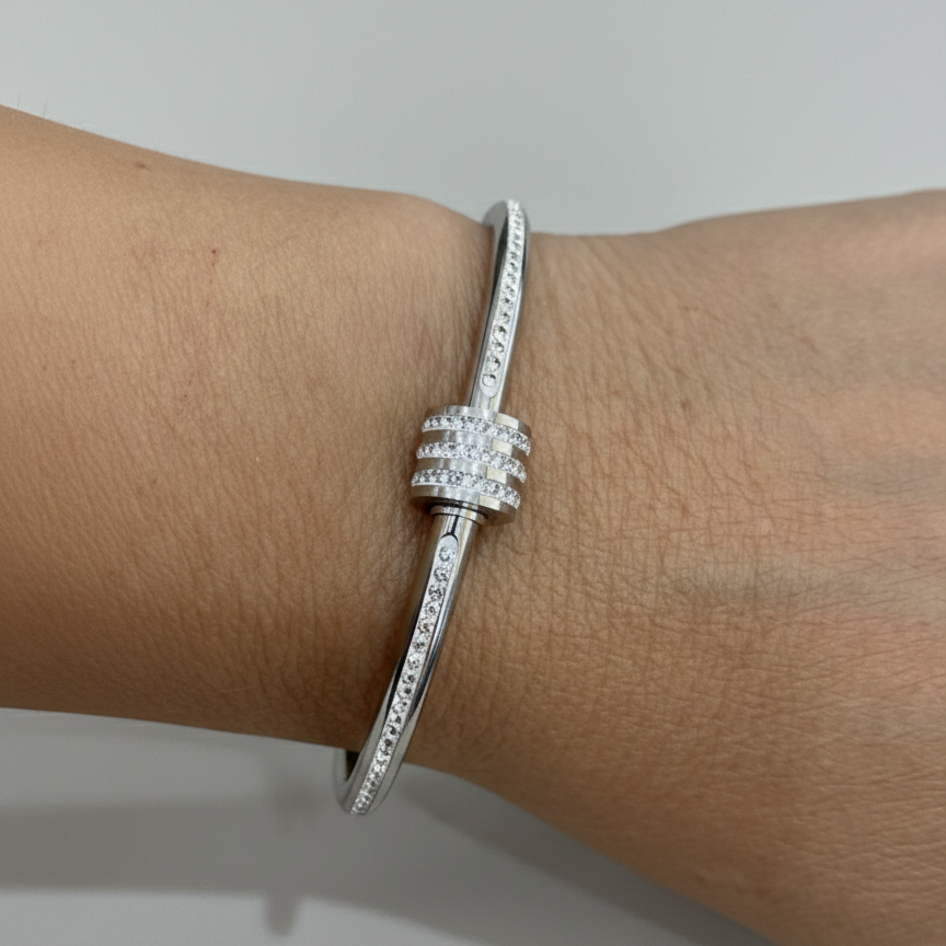 AVI Silver & Clear set CZ Stones Knot Bangle