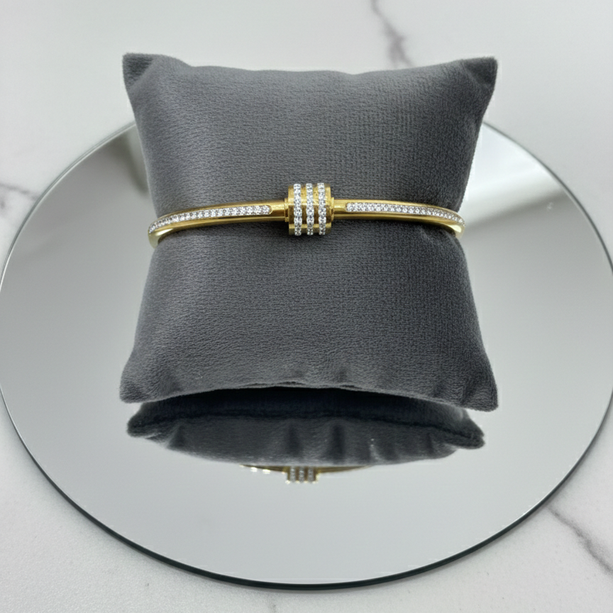 AVI Gold & Set Clear CZ Stones Knot Bangle