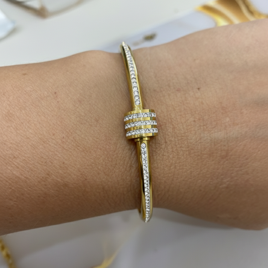 AVI Gold & Set Clear CZ Stones Knot Bangle