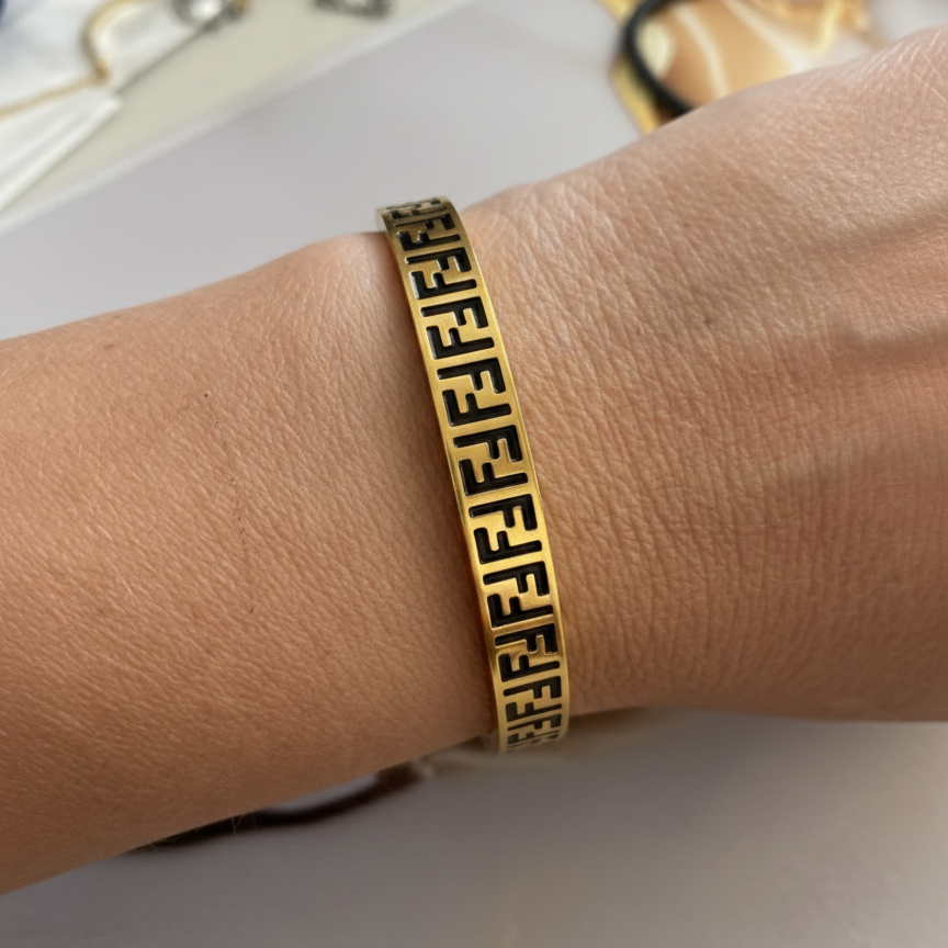FANCY Gold & Black F Bangle