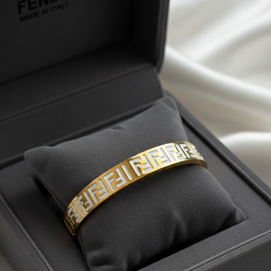 FANCY White & Gold F Bangle