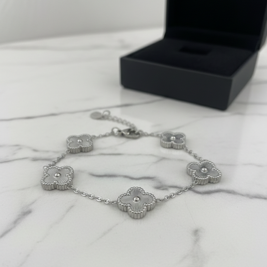 Four-leaf Clover Silver on Silver Bracelet