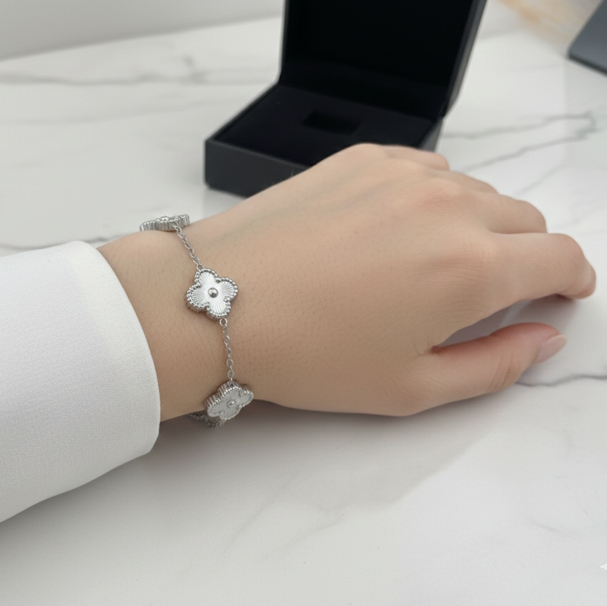 Four-leaf Clover Silver on Silver Bracelet