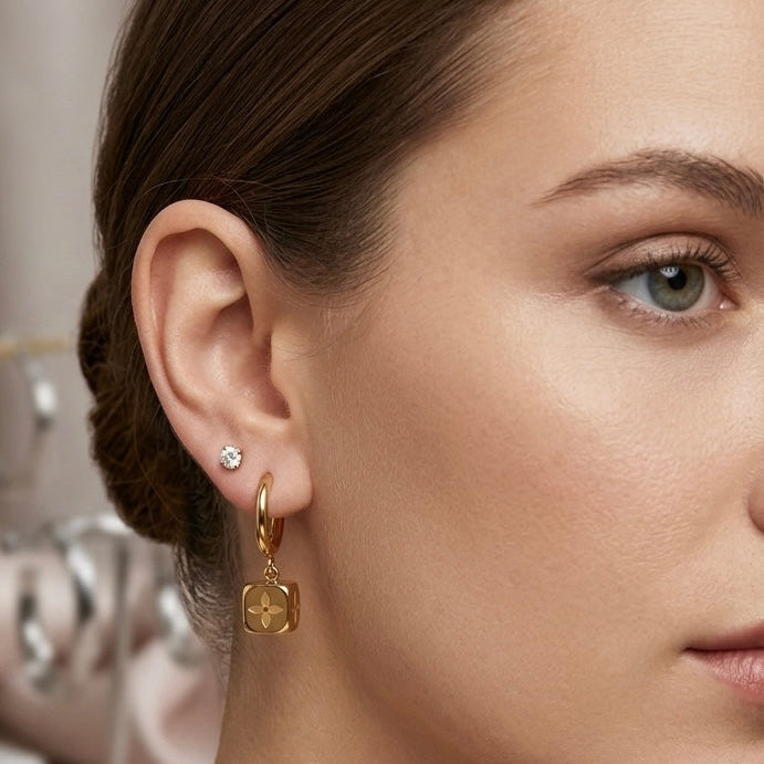 LOUI Golden Dice Huggies Hoops