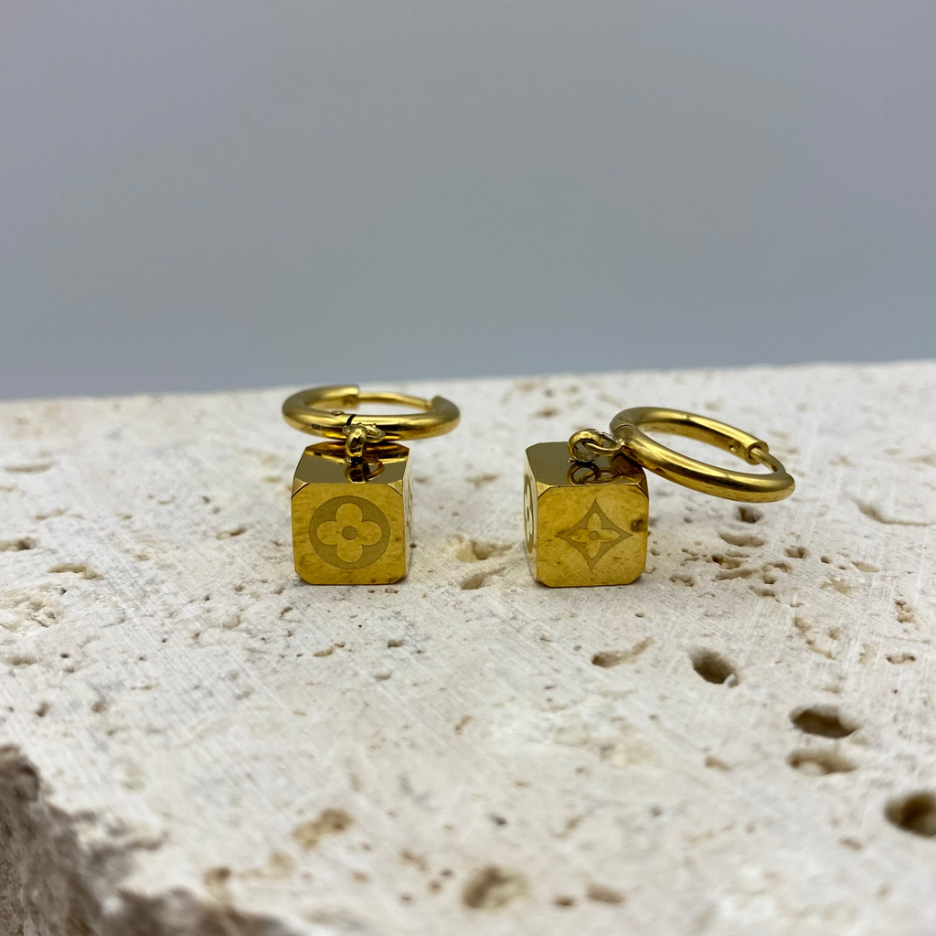 LOUI Golden Dice Huggies Hoops