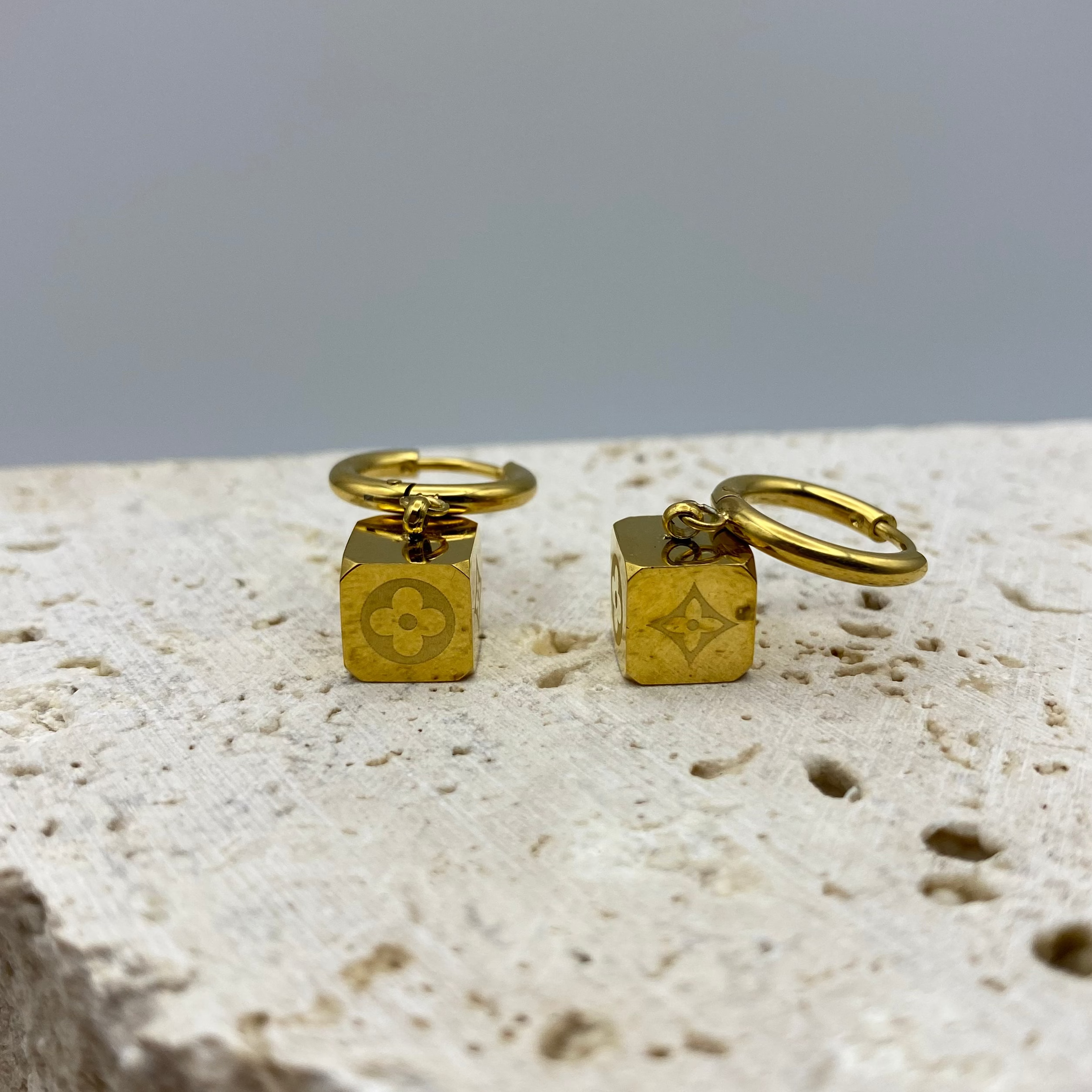 LOUI Golden Dice Huggies Hoops