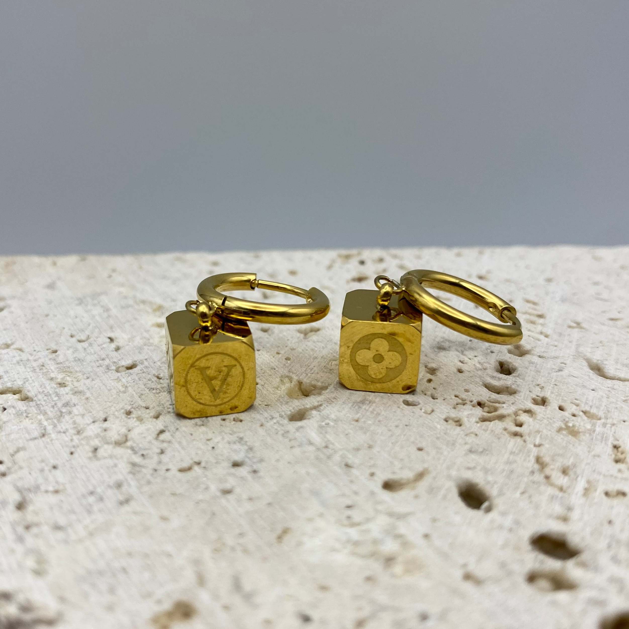 LOUI Golden Dice Huggies Hoops