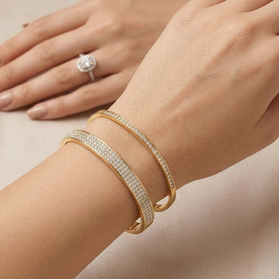 Triple-Row Pavé Channel Bangle