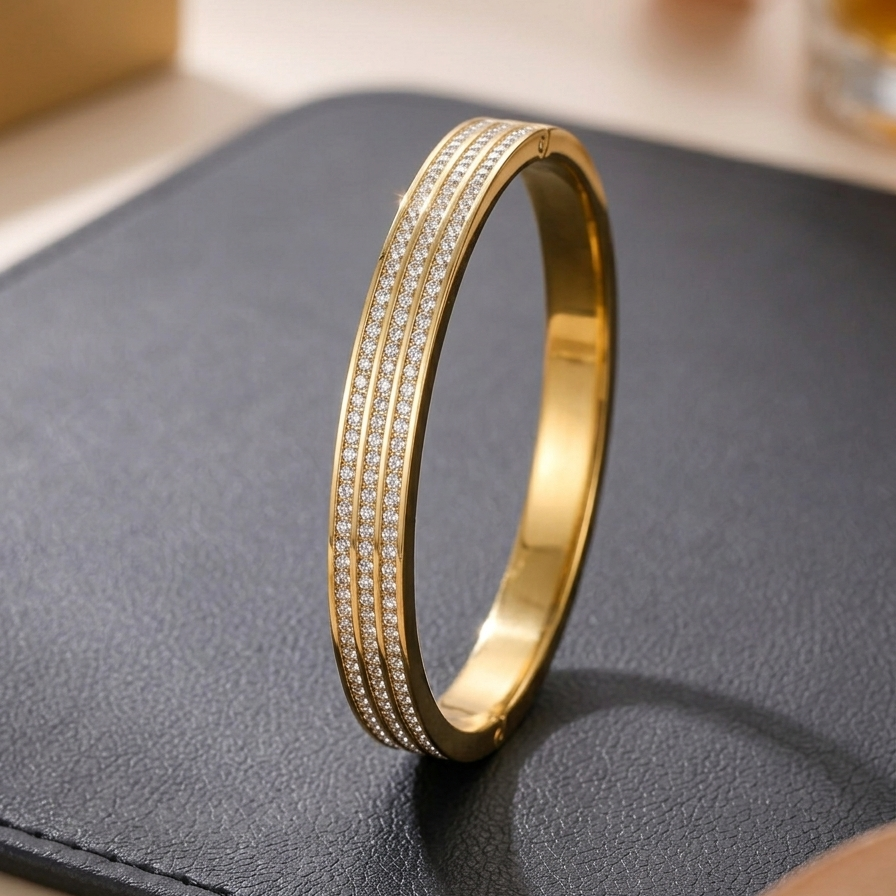 Triple-Row Pavé Channel Bangle